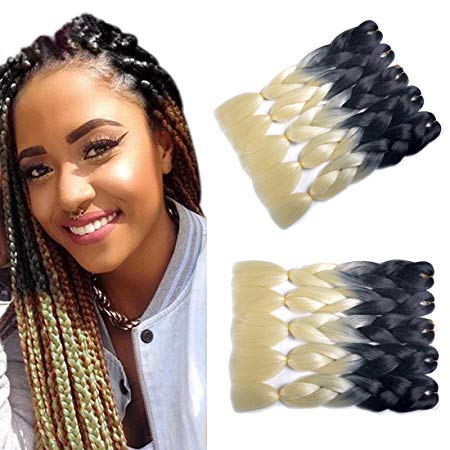 MSHAIR Ombre Jumbo Braiding Hair Extension Synthetic Kanekalon Fiber for Twist Braiding Hair Black/Beige Color 24 Inch 5 Pieces/lot