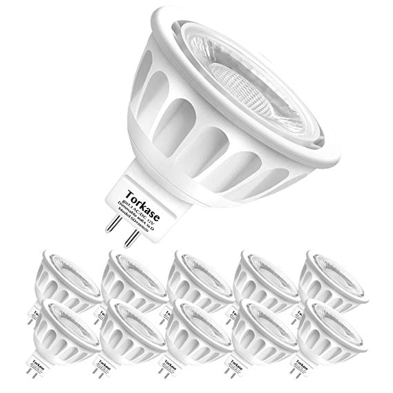 10 Pack Dimmable MR16 LED Bulbs, 5-Watt (50-Watt Equivalent), 3000-Kelvin Warm White, GU5.3 Bi-Pin Base, 36-Degree, 12-Volt Indoor/Outdoor Landscape Spot Lighting Bulbs by Torkase