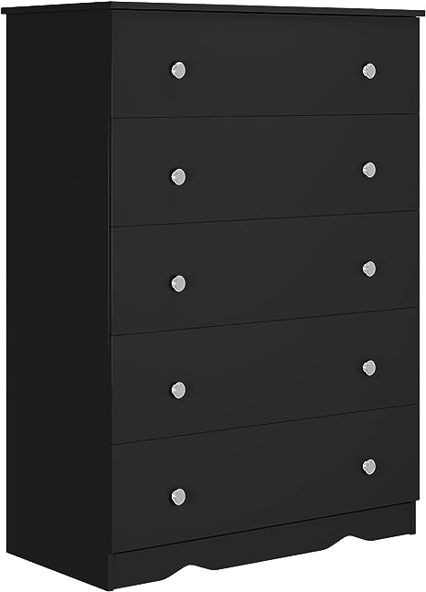 Flamaker Dresser for Bedroom, 5 Drawer Dresser, Wide Chest of Drawers, Wood Dresser, Storage Organizer Unit for Closet, Living Room, Hallway, Nursery (Black)