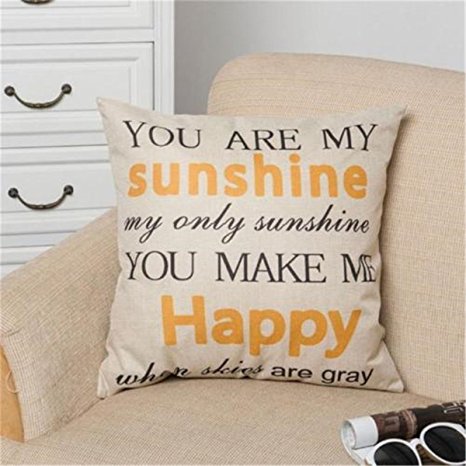 OrliverHL You Are My Sunshine Cotton Linen Pillow Cover Square Case Home Sofa Throw Decor Cushion Cover