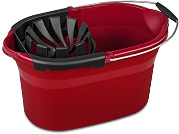 Heavy Duty Spin Mop 4 Gallon Bucket System With Black Wringer Wire Handle & Grip Bucket Organizer for Cleaning Janitorial Supplies Household Projects Mopping Storage 17.5 Quart/16.6 L- Made In USA,Red