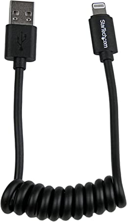 StarTech.com 1ft Coiled Lightning to USB Cable - Black - Apple 8 Pin Lightning Charger Cable for Your iPhone / iPad / iPod (USBCLT30CMB)