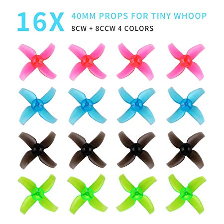 16pcs 40mm Four-Blade Props 4 Blade Propellers CW CCW 1.0mm Shaft Propellers for LDARC Tiny R7 7/7X Eachine Trashcan RC Drone Quadcopter 8.0x20mm Brushed 0603 0703 0802 Brushless Motors