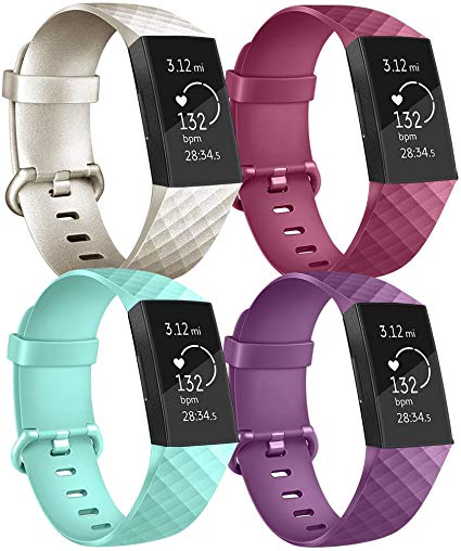 Vancle Silicone Bands Compatible with Fitbit Charge 3 Bands for Women Men, Rose Gold Silver Sport Wristbands for Fitbit Charge 3/Fitbit Charge 3 SE