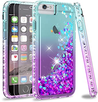 LeYi Compatible with iPhone SE 2020 Case, iPhone 8 Case, iPhone 7 Case, iPhone 6/6s Case with Tempered Glass Screen Protector[2 Pack] for Girls, Glitter Cover for Apple iPhone 8/7/6/6s, Teal/Purple