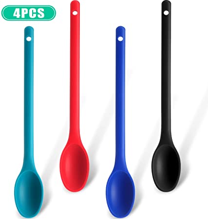 4 Pieces Silicone Mixing Spoon Multicolored Nonstick Kitchen Spoon Silicone Serving Spoon Heat-resistant Stirring Spoon for Kitchen Cooking Baking Stirring Mixing Tools