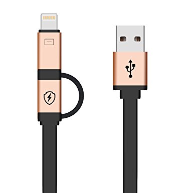 Kupx high speed 2 in 1 aluminum micro cable with lightning adapter charging and sync cable for iphone7 7plus 6 6plus mini samsung and other android devices