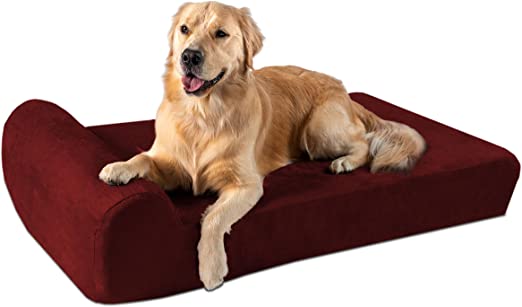 Big Barker 7" Pillow Top Orthopedic Dog Bed - Large Size - 48 X 30 X 7 - Burgundy - For Large and Extra Large Breed Dogs (Headrest Edition)