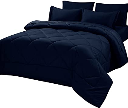 CozyLux Twin Bed in a Bag Comforter Sets with Comforter and Sheets 5 Pieces for Girls and Boys Navy Blue All Season Bedding Sets with Comforter, Pillow Sham, Flat Sheet, Fitted Sheet and Pillowcase