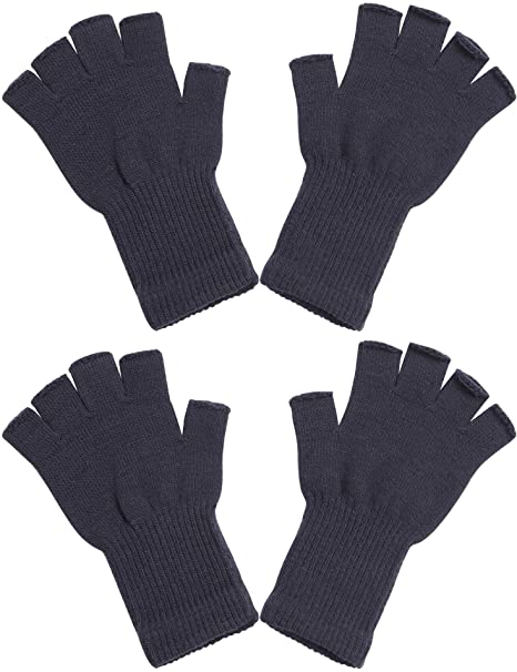 Cooraby 2 Pairs Unisex Half Finger Gloves Winter Stretchy Knit Fingerless Typing Gloves