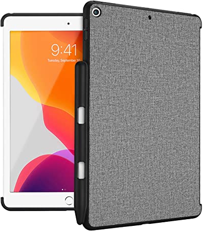 ProCase iPad 10.2 (2020 8th Generation/ 2019 7th Generation) Back Case with Pencil Holder, Companion Back Cover for 10.2" iPad 8 / iPad 7, Compatible with Apple Smart Keyboard and Smart Cover -Grey