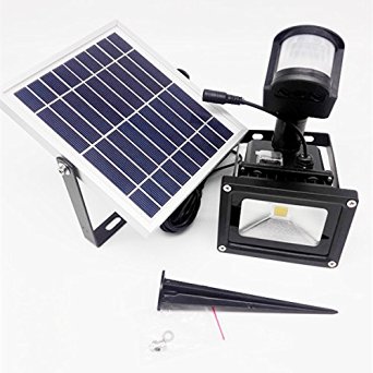 W-LITE 10W Led Solar Powered Motion Sensor Flood Light,Warm White 3000k,Black,Waterproof Security,Reflector Outdoor Lighting Floodlight Garden lamp
