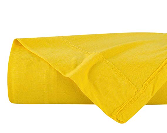 DELANNA Jersey Knit Flat Sheet Soft, Breathable, Cotton Rich T-Shirt Weave Jersey Top Sheet Only (Yellow, Twin)