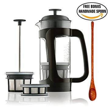 Espro P3 - French Press Coffee Maker with Thick & Durable SCHOTT Duran glass   Bonus Wooden Stirring Spoon (with Coffee Filter, 32 oz)