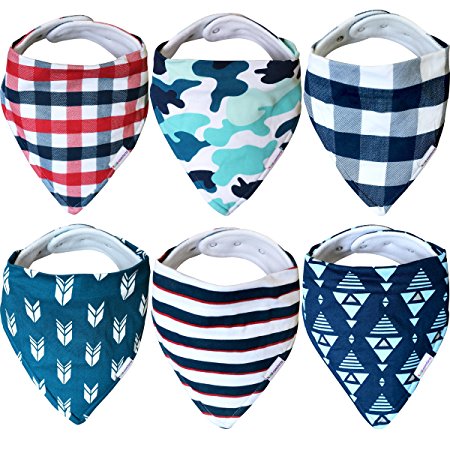 Baby Bandana Drool Bibs - 6 Pack Gift Set for Boys, Organic Cotton, 3 Snaps To Fit All Neck Sizes, Soft, Extra Absorbent, Easy To Clean, Perfect Baby Shower Gift Set