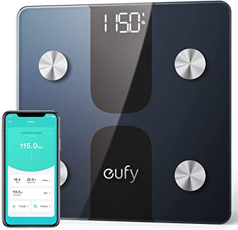 eufy Smart Scale C1 with Bluetooth, Body Fat Scale, Wireless Digital Bathroom Scale, 12 Measurements, Weight/Body Fat/BMI, Fitness Body Composition Analysis, Black(Renewed)