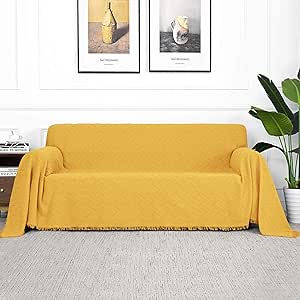 MYSKY HOME Sofa Covers for 3 Cushion Couch Geometrical Couch Cover Living Room Sofa Throws Sofa Slipcovers for Pets, Kids (XX-Large, 91" x 134", Yellow)