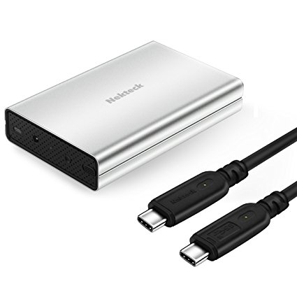 Nekteck Aluminum USB C Hard Drive Enclosure SATA HDD/SSD Adapter Case with USB Type C to C Gen 2 Cable Tool Free Hard Disk Enclosure - Silver 3.5 Inch