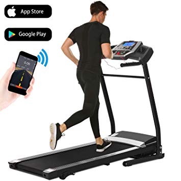 Aceshin Running Machine, Folding Treadmill Home, Fitness Motorized Treadmills, Smartphone APP Control, Bluetooth, Top Speed 12 KM/H, 12 Pre-Set Training Programs (US Stock)