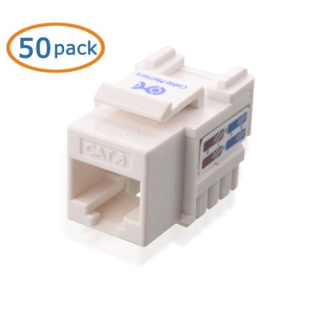 Cable Matters 50-Pack Cat6 RJ45 Keystone Jack in White and Keystone Punch-Down Stand