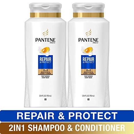 Pantene, Shampoo and Conditioner 2 in 1, Pro-V Repair and Protect for Damaged Hair, 25.4 fl oz, Twin Pack