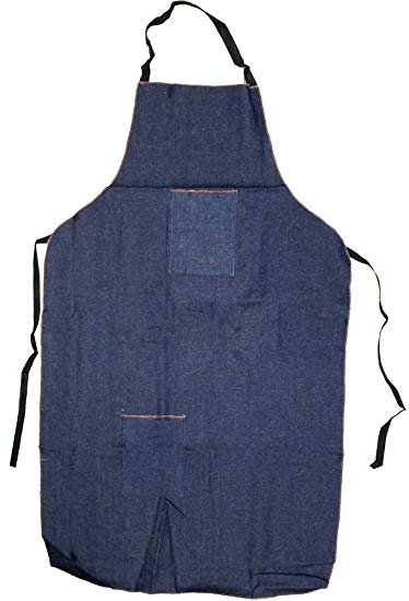 Extra Long Bib Style Denim Apron, Measuring 48" X 25", With Front Pockets