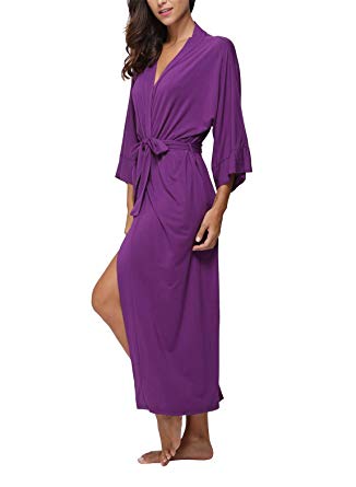 Women's Soft Robes Long Bathrobes Modal Sleepwear Dressing Gown,Solid Color