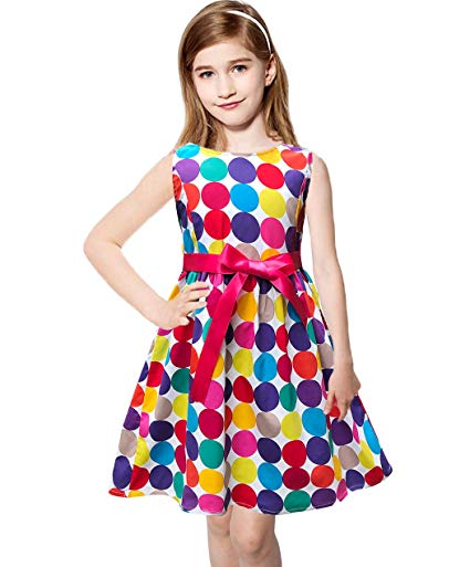 Abalaco Girls 100% Cotton Colorful Polka Summer Sleeveless Sundress Tutu Dress 2-8T