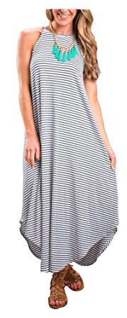 ETCYY Women's Summer Casual Stripe Sleeveless Loose Beach Maxi Dress