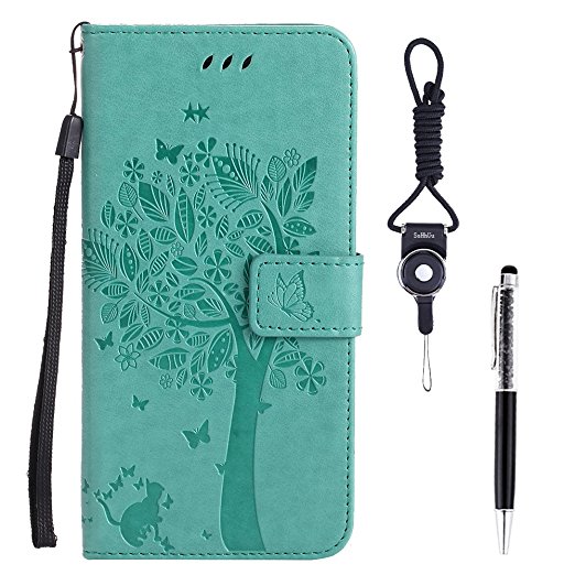 Galaxy A5 (2017) Case, SsHhUu Premium PU Leather Folio Wallet Magnetic Stand Credit Card Slot Flip Protective Slim Cover Case   Stylus Pen   Lanyard for Samsung Galaxy A5 (2017)/A520F (5.2") Green