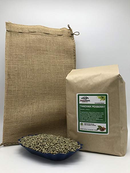 10LB - TANZANIA PEABERRY (includes FREE BURLAP BAG) Specialty-Grade – Fresh-Current-Crop – Unroasted Green Coffee Beans – Wet Processed, Sundried – Plant Varietal Bourbon, Typica – Farm: Tembo Coffee