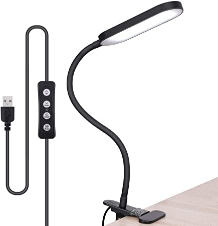 Led Desk Lamp Clip On Reading Light, 54 LED Eye-Care Dimmable Desk Clamp Lamp with 3 Color Temperature Brightness Adjustable Flexible Gooseneck Bed Light for Study, Reading and Relaxing (Black)