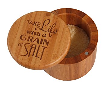 Totally Bamboo Salt Box, Take Life with a Grain of Salt, Etched Bamboo Container With Magnetic Lid For Secure Storage