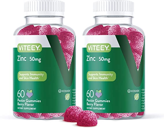 Zinc 50MG Gummies for Healthy Immune Support - for Adults and Teens - Dietary Supplement, Pectin Based, Vegan, Gelatin Free, Gluten Free, Vegetarian, Berry Flavor Chewable Gummy [60 Count 2 Pack]