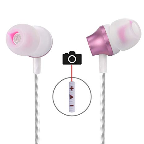 in Ear Earbuds,Aictoe Wired Earphones with Selfie,Super Stereo Bass Headphones Noise Isolating Headsets with Built-in Mic and Volume Control Universal for 3.5mm Android iOS（Rose Gold）