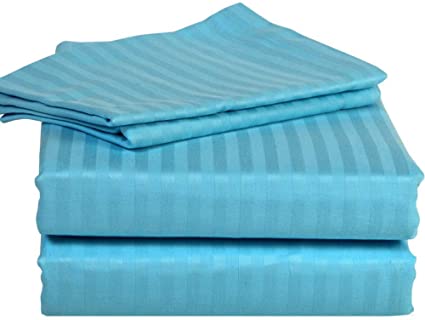 Sanders Collection Inc 1500 Thread Count 100% Egyptian Cotton Affordable 4-PCs Sheet Set Queen Size Fits Upto 15-18'' Deep Pocket (Stripe, Turquoise)