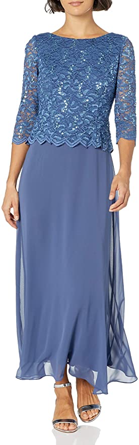 Alex Evenings Women's Long Mock Dress with Full Skirt (Petite and Regular Sizes)