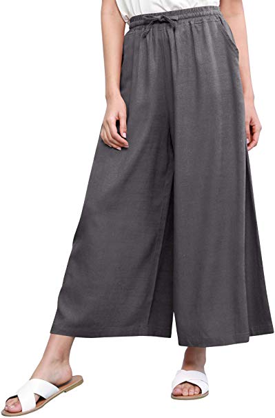 Come Together California Women's Washed Linen Casual Loose Wide Leg Pants Pocket with Draw String