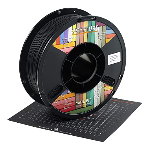 OVERTURE PLA Matte Filament 1.75mm with 3D Printer Build Surface 200mm × 200mm, Matte Black PLA Roll 1kg Spool (2.2lbs), Dimensional Accuracy  /- 0.05 mm, Fit Most FDM Printer