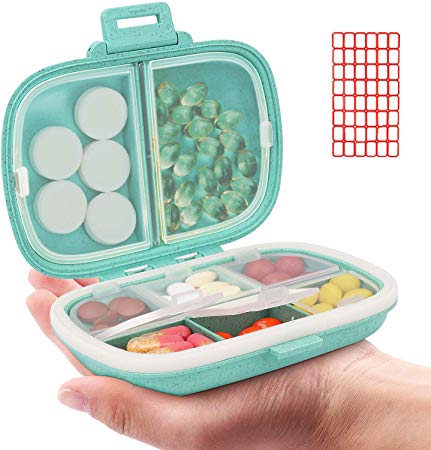 Daily Pill Organizer, 8 Compartments Portable Pill Case, Pill Box to Hold Vitamins, Cod Liver Oil, Supplements and Medication (1-Blue)