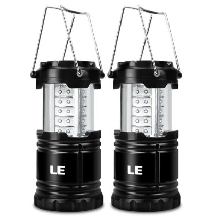 LE® Portable Collapsible LED Lantern, 30 LEDs, Battery Powered, Water Resistant, Home, Garden and Camping Lanterns for Hiking, Camping, Emergencies, Hurricanes, LED Camping Lantern, Pack of 2 Units
