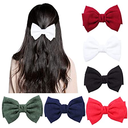 6 Pcs Hair 5 inch Bow Clips Multi-colored Big Satin Solid Grosgrain Ribbon Boutique Hair Bow Hair Bows Hair Accessories for Women