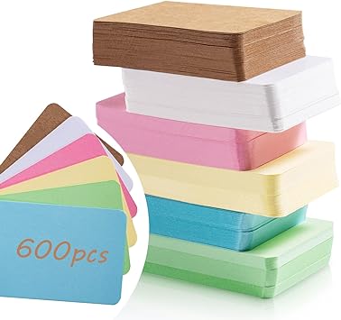 Primbeeks 600pcs Premium Blank Business Cards, 6 Colors Kraft Cards, 3.5" x 2.2" Small Blank Cards, Blank Cardstock Cards, Small Note Cards, Plain Business Cards, Learning Card, Message Gift Card