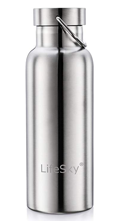 LifeSky Stainless Steel Water Bottle, Double Wall Vacuum Insulated Leak Proof Sports Bottle, Keep liquid Cold for up to 24 Hours, Wide Mouth