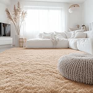 OLANLY 8x10 Machine Washable Large Area Rugs for Living Room, Bedroom, Soft Fluffy Shaggy Bedside Rug, Indoor Floor Carpet for Kids Girls and Boys, Dorms, Nursery, Home Decor Aesthetic, Beige