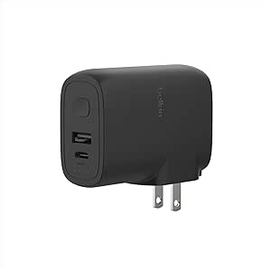 Belkin BoostCharge Hybrid Wall Charger 25W   Power Bank 5K, 2-in-1 Portable Charger, Portable Battery Charger w/USB-C Port & USB-A Port - Travel-Friendly, Dual-Port Charging Device - Black