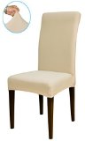 Subrtex Knit Spandex Fabric Dining Room Chair Slipcovers 2 Milky Knit