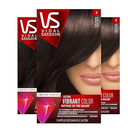 Vidal Sassoon Pro Series Permanent Hair Dye, 4 Dark Brown Hair Color, Pack of 3
