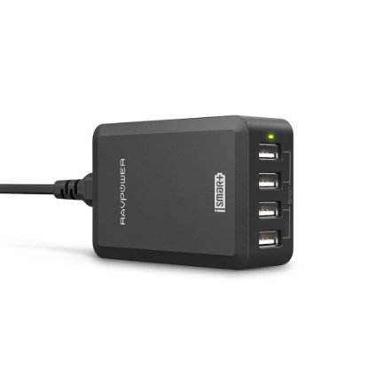 RAVPower 40W 8A 4-Port USB Charger Charging Station with iSmart Technology (Black)