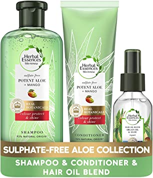 Herbal Essences bio:renew Aloe & Mango Sulphate Free Shampoo, Hair Conditioner and Hair Oil Set, with Argan Oil & Aloe to Repair Surface Damage, A Sulfate free, Hydrating Hair Treatment Set
